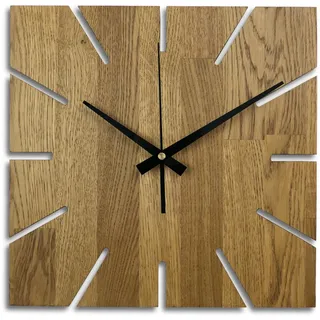 SENTOP Wanduhr für die Wand MAS008 aus echtem Eichenholz, große Wanduhr aus Holz, Moderne Wanduhr aus echter Eiche, hängende Dekoration, quadratisch (Farbe Eiche - Bernstein,40x40x2 cm)
