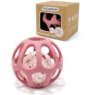 MCGMITT Greifball für Babys - 2 in 1 Beißspielzeug Zahnungshilfe aus Silikon Beißring für Baby Sensorik Spielzeug ab 0 Monate Schmerzlindernde Zahnen Nursing Zubehör BPA-frei, Baby Geschenke(Rosa)