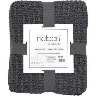 nielsen HOME Wohndecke Alen grob gestrickt, 150x200 cm, Dunkelgrau, 100% Baumwolle, Strick, Grobstrick, Ökotex, Strickdecke, gemütliche modische Elegante Decke