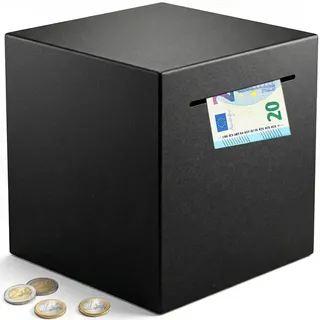 Spardose Nicht zum öffnen, 12 x 12 x 12 cm Money Box Edelstahl Geldkasette Muss zum Öffnen Zerbrechen Geldaufbewahrung Box für Münzen und Scheine