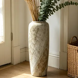 JIDOFUE Vintage Keramik Bodenvase, 50 cm, Rustikaler Boho Stil für Pampasgras, Blumen oder Dekor, Perfekt für Wohnzimmer, Eingang oder Tisch