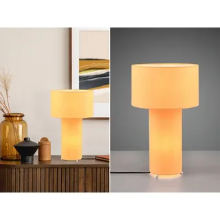 Große LED Tischleuchte Bauhaus Stil Stofflampe in Gelb Nachttischleuchte 40cm