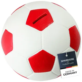 HMF 4790-03 Spardose Fußball Lederoptik 15 cm Durchmesser, rot weiß
