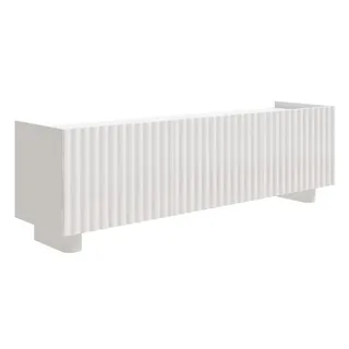 Selsey TV Lowboard Weiß Modernes TV Kommode 144 cm Hochglanz MDF-Fronten & Laminierter Korpus Ovale Füße & Push-to-Open-System Ideal für Wohnzimmer Skandinavisches Design