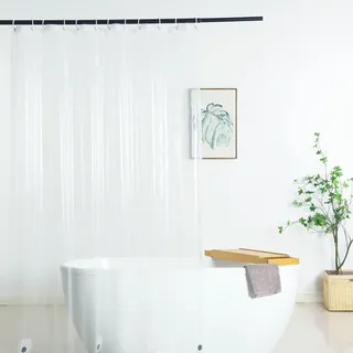 WellColor Transparenter Duschvorhang, 182,9 x 190,5 cm, PEVA, strapazierfähig, mit 3 Gewichten, transparent, 100% wasserdicht