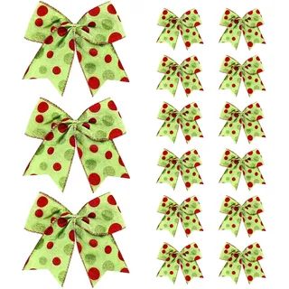 AWAVM Weihnachtsschleifen, rot, grün, 15 Stück, große Punktschleifen, Krawattenschleifen, Weihnachtskränze, Ornamente, Weihnachtsbaumspitze, Ornamente, Weihnachtsdekoration, Weihnachtsmann, Geschenk,