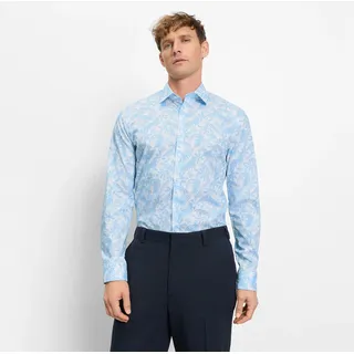 Langarmhemd OLYMP "No 6 six", Herren, Gr. 41, N-Gr, blau (weiß), Web, Obermaterial: 97% Baumwolle, 3% Elastolefin, gemustert, sehr schmal normal, 2-Knopf-Manschette, Hemden Langarmhemd, super slim, Kentkragen, Businesshemd