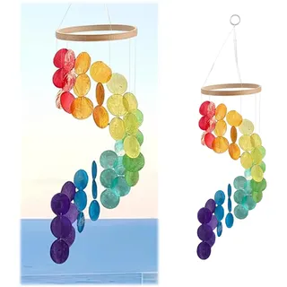 Bunte Muschel Windspiel, Handgefertigtes Windspiel Garten Hängend aus Muscheln, Windspiele für Draußen mit Sanftem Klang Regenbogen Deko für Terrasse Balkon Fenster, Wohnzimmer Schlafzimmer Geschenk