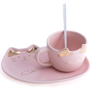 lachineuse - Tasse Katze – Design Kawaii – Katzenständer und Löffel – Rosa und Gold – Glücksbringer Japans – japanische Kultur – japanische Dekoration – Geschenkidee Japan Asien