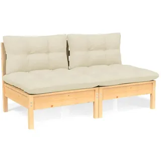vidaXL 2-Sitzer-Gartensofa mit Creme Kissen Massivholz Kiefer - Creme