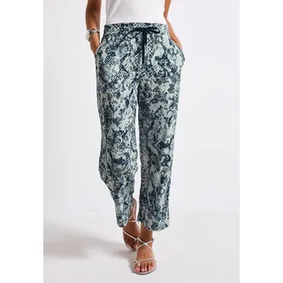 Stoffhose STREET ONE "Style Emee", Damen, Gr. 36, Länge 26, blau (arona blau), Web, Obermaterial: 100% Viskose, 7/8-Länge, Hosen Stoffhose, Sommerhose mit elastischem Bund und Tunnelzug, mit grafischem Muster