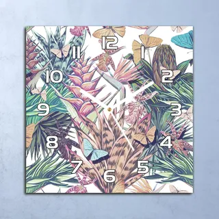 Deko Glasuhr Wanduhr 30x30 Bunte Retro Blumen Quarz Küchenuhr Bürouhr - Bunt