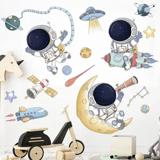 WandSticker4U®- Wandtattoo ASTRONAUT Kinderzimmer XXL (87x79 cm) I Wandsticker Babyzimmer Junge Weltraum Rakete Mond Raumschiff I Wandaufkleber Kinderzimmer Deko Junge Möbel Aufkleber GROß