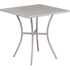Flash Furniture Oia handelsüblicher Qualität, quadratischer Terrassentisch aus Stahl, Metall, hellgrau, 28" Square