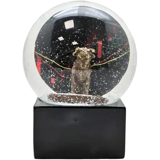 Schneekugel Börse | Glaskugel Bulle & Bär | Sockel schwarz eck | Geschenkidee Börsianer | Briefbeschwerer für Trader | H:12 cm B: 10 cm | 10010