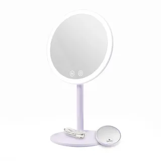 Emke Kosmetikspiegel mit Licht mit Abnehmbare Saugnapfes, Violett, φ20 cm , Glas , Rund , 20x35x20 cm , Spiegel, Schminkspiegel