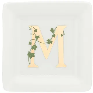 La Porzellan Bianca – quadratischer Unterteller mit Buchstabe M – Einrichtungsgegenstand für Zuhause, Küche – Linie – Geschenkidee – Porzellan – 10 x 10 x 1,5 cm