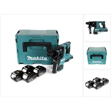 Makita, Bohrmaschine + Akkuschrauber, DHR 280 T4J 2 x 18 V 36 V Li-Ion Akku Bohrhammer Brushless 28 mm für SDS-PLUS im Makpac + 4 x (Akkubetrieb)