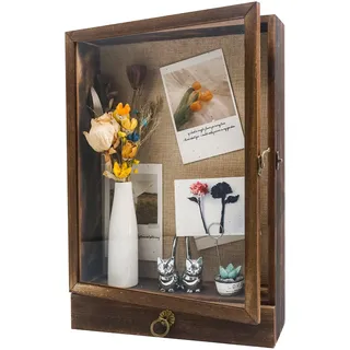 FramePro 30x40 3D Bilderrahmen mit Schubladen zum Befüllen, Holz Tiefer Rahmen mit Echtglas für Objektrahmen DIY Fotorahmen Memorabilia Bouquet Medaillen Geschenk zum Basteln-Braun