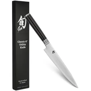 KAI Shun Classic japanisches Allzweckmesser 15 cm Klingenlänge - Damastmesser 32 Lagen VG MAX Kern - 61 (±1) HRC - Griff aus Pakkaholzgriff - Made in Japan - kleines Kochmesser schmal geschmiedet