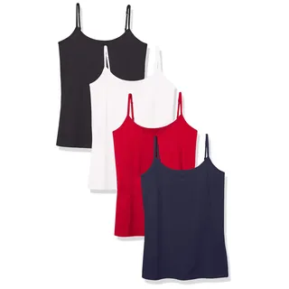 Amazon Essentials Damen Slim Fit Camisole 4er Pack, Schwarz/Marineblau/Rot/Weiß, X-Small