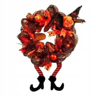 Kranz Türkranz Dekokranz Halloween Dekoration Magisch Hexe LED-Licht 38cm Orange