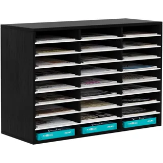 EasyPAG 27 Fächer Holz A4 Büro Schreibtisch Organizer Dokumentenhalter Aktenablage Zeitschriftenhalter Briefablage Papier Magazin Organisator,Schwarz