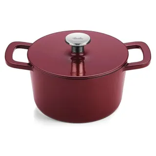 Fissler Moments Collection / Emaillierter Gusseisen-Bräter, rund (Ø 20 cm) Cast-Iron Topf, Cocotte AromaStar-Funktion, Induktion – Burgunderrot - Rot