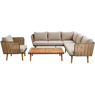 Ambia Garden Loungegarnitur , Grau , Holz, Metall, Kunststoff , Akazie , vollmassiv , konisch , 220x220 cm , Gartenmöbel, Loungemöbel, Loungegarnituren