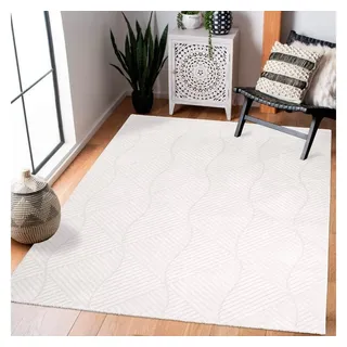 Carpet City Teppich »Friseé-Teppich FANCY 904« rechteckig 12 mm Höhe Läufer, Kurzflor Wohnzimmer, florale 3D-Optik, für Schlafzimmer, weiß