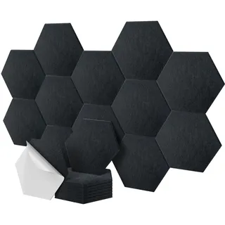 Relaxdays Akustikplatten, 18 Stück, selbstklebend, Hexagon, 30x26 cm, Schalldämmung gegen Lärm, Gaming Deko, schwarz