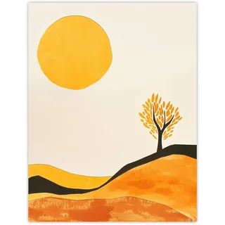 Artery8 Lone Tree Orange Vibrant Abstract Boho Landscape Living Room Large Wall Art Poster Print Thick Paper 18X24 Inch