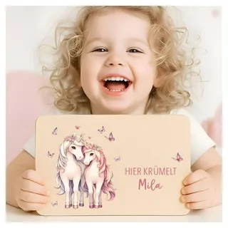 Little-Deco Personalisiertes Frühstücksbrettchen für Kinder, Bedrucktes Holzbrett mit Tieren, Brettchen mit Namen, Taufgeschenk & Babygeschenk für Mädchen XFL1031