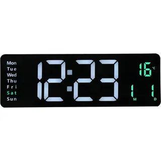 Große digitale Wanduhr - DZZ-WWHWWH-001 - 40,6 cm LED - Temperatur & Luftfeuchtigkeit - Wochentagsanzeige - Helligkeit einstellbar - 12/24 Std - Smart