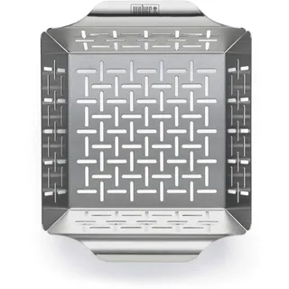 Weber Deluxe Grillkorb - Klein (24 x 19cm), Hitzebeständige & spülmaschinenfeste BBQ Grillschale aus Edelstahl, Ideal für Beilagen (Fleisch, Gemüse), für alle Grilltypen geeignet - Silber (6481)