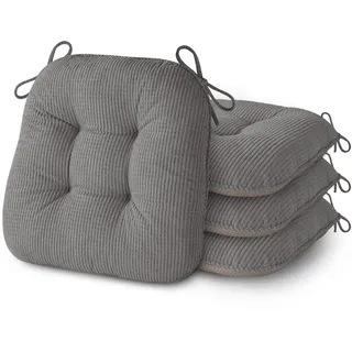 AddGrace Sitzkissen für Esszimmerstühle mit Bändern 43x40cm 4er Set Grau
