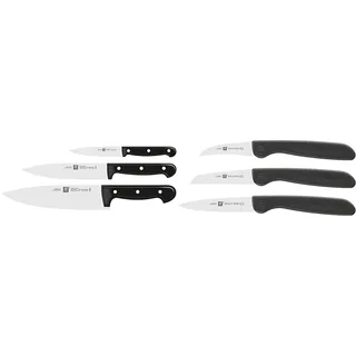 Zwilling Messer-Set, 3-tlg., Spick-/Garniermesser, Kochmesser, Fleischmesser, Rostfreier Spezialstahl/Kunststoff-Griff, Twin Chef & 38115001 Gemüsemesser-Set, 3 tlg., Kunststoff, schwarz