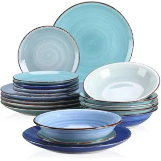 Blauer Aardewerk Servies Set 18-teilig für 12 Personen