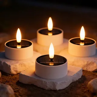 Mineup 4er Solar LED Teelichter Outdoor Wasserdicht, Solar Teelichter für Außen, LED-Kerzen mit Timerfunktion, Flammenlose Kerzenlicht Solar, Flackernden Kerzen für den Außeneinsatz
