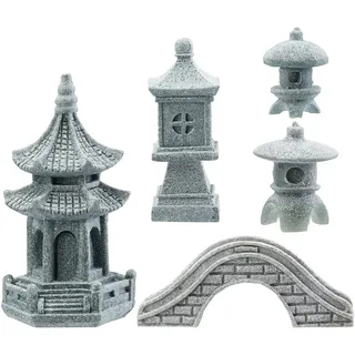 SUPERFINDINGS 5 Styles Pagode Laterne Garten Statue Japanische Pagode Lampe Laterne Stein Fußgängerbrücke Figuren Japanische Gartendeko Für Landschaft Balkon Garten Terrasse Veranda Yard Art Ornament