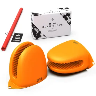 WAFE Mini-Ofenhandschuh – Topfhandschuhe Anti-Rutsch Hitzebeständige Silikon - Topflappen zum Backen, Kochen, Grillen – 2er-Set Handschuhe mit ofenregalSchutz, Orange