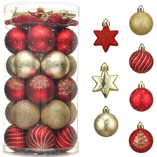 Valery Madelyn Weihnachtskugeln 35 Stück 5 cm Bruchsichere Christbaumkugeln Kunststoff Luxuriöse Rot Gold Weihnachtskugeln für Weihnachtsdeko Thema Rot Gold