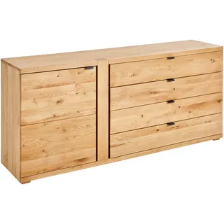 Linea Natura Sideboard , Anthrazit, Eichefarben , Metall , Asteiche , vollmassiv , 1 Fächer , 4 Schubladen , 178x79.5x43 cm , Holzmöbel, Kommoden Holz, Sideboards Holz