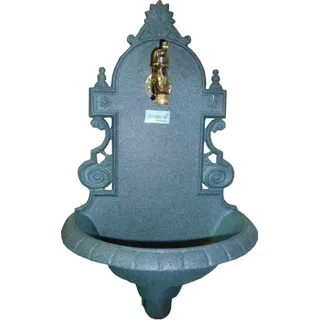 tomco Aluminium-Wandbrunnen Bassena Modell Bad Ischl pulverbeschichtet Witterungsbeständig & langlebig, mit Messinghahn Modell Drache mit Hebel grün - dunkelgrün