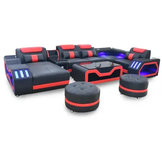 Multifunktion Sofa Couch Wohnlandschaft Couchen Polster Sofas LED Beleuchtung - Schwarz