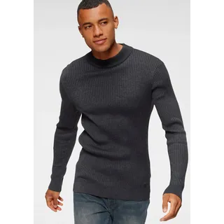 Bruno Banani Stehkragenpullover in Rippstrickoptik, grau