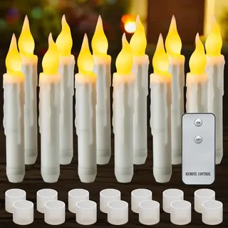 Yakpo 12 Stück flammenlose LED-Stabkerzen mit Fernbedienung, batteriebetriebene flackernde Halloween-Schwimmkerzen zum Aufhängen, künstliche LED-Spitzkerzen für Fenster, Weihnachten, Festdekoration