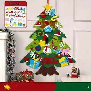 DIY künstlicher Weihnachtsbaum Filz Weihnachtsbaum 32 PCS Abnehmbare Hängenden Ornamenten Deko Weihnachtsbaum für Kinder