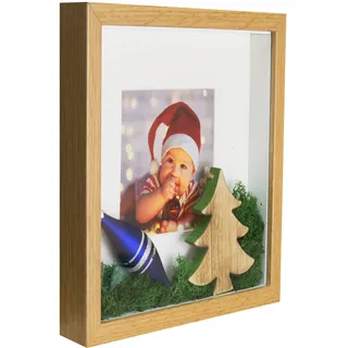 BD ART 20x25 cm Tief Box 3D Objektrahmen Bilderrahmen mit Passepartout 13x18 cm Eiche Rechteckiger zum befüllen tiefer für objekte 3 cm für Wandbehang oder Desktop Suvenirs