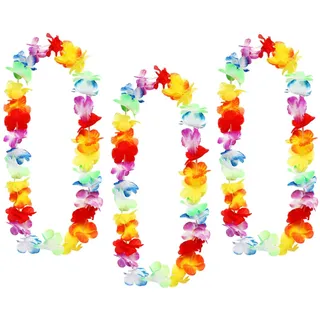 3 Stück Hawaii Ketten Blumen, Hawaiianische Deko Girlanden, Poolparty Dekorieren Halskette, Bunte Blumenketten Hawaii, für Kinder Erwachsene Strand Tropisch Geburtstag Party Kostüm Accessoires